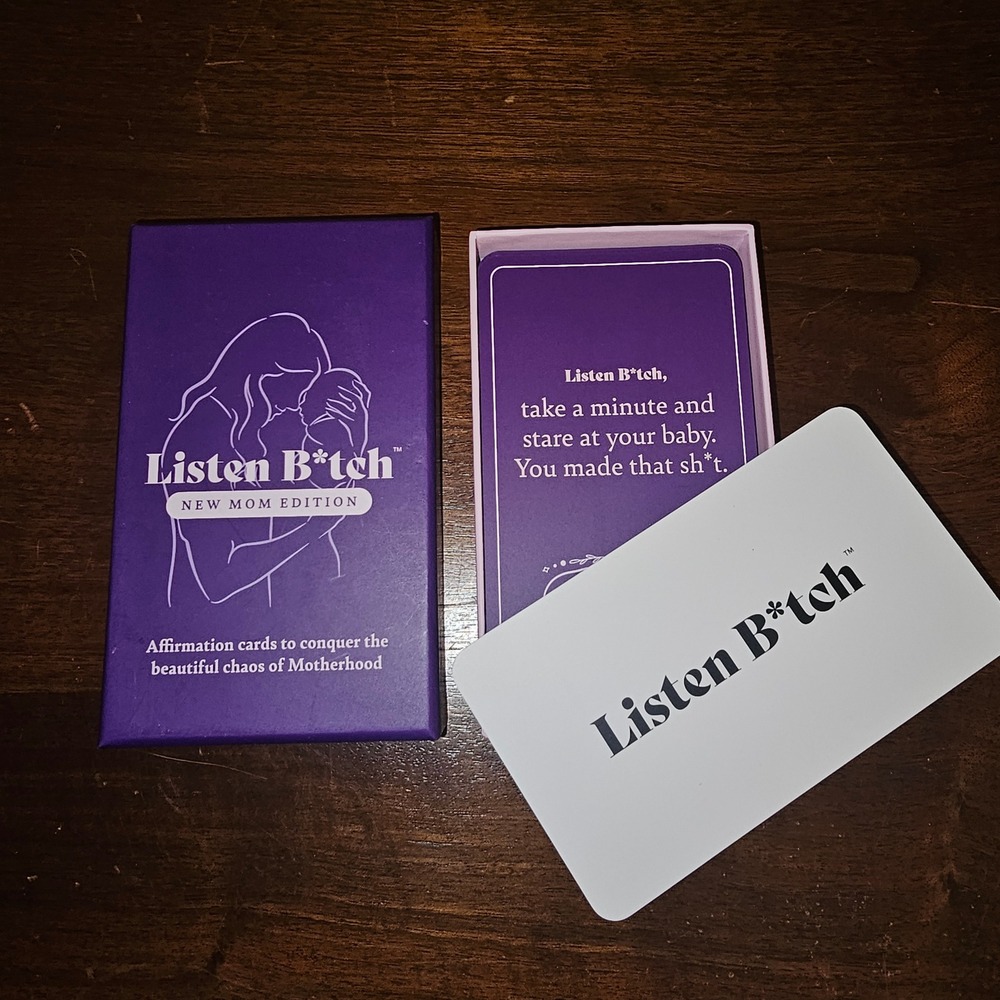 Listen B*tch New Mom Edition Affirmation Cards 50 Deck Purple Motherhood Gift